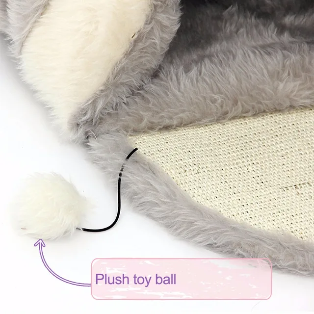Cat Bed Pet House With Ball Toy Scratching Post Hairy&Sisal Hemp&Plastic Non-woven Soft Non-slip Pet Sleeping Bag  Cat Supplies