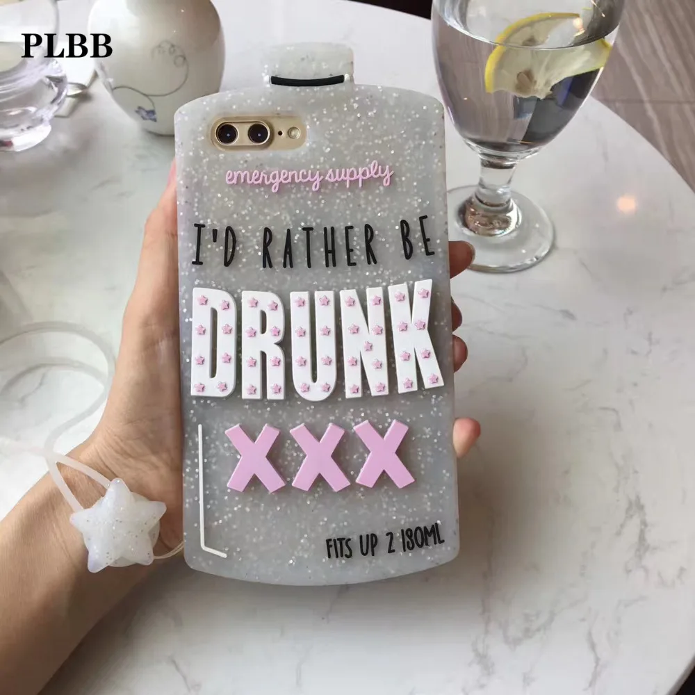 

PLBB Fashion 3D Glitterbomb Sparkle Drunk Bottle Drink Cup Silicone Phone Cover Case For iPhone 7 6 6s 8 Plus Capa Fundas Case