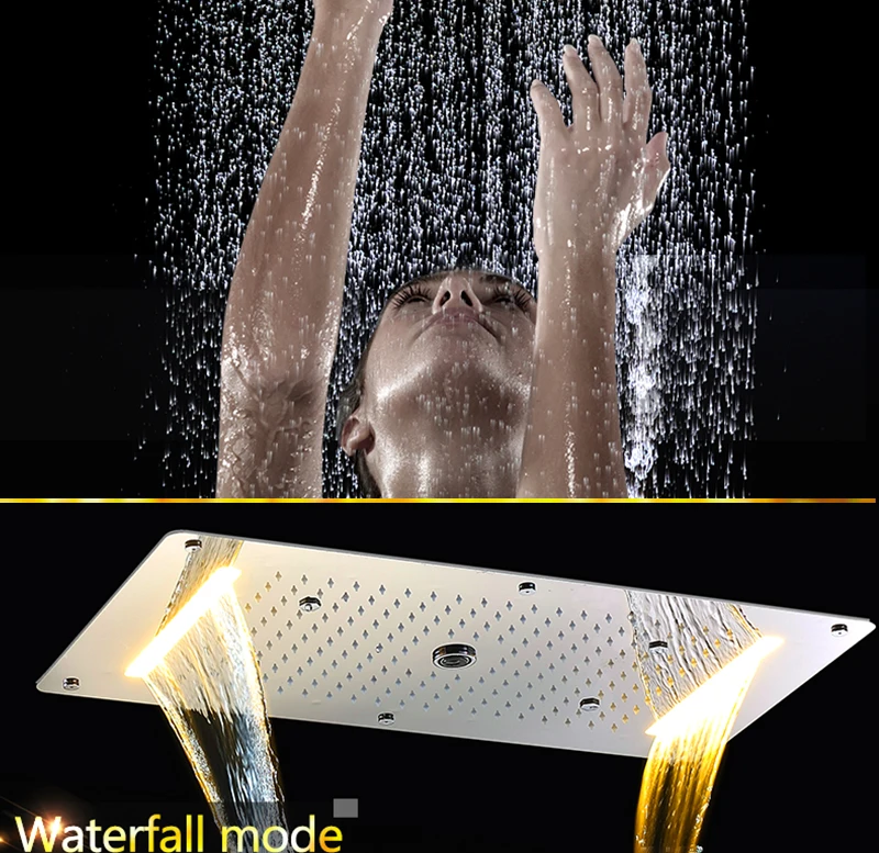 Luxury Shower Set Accessories Ceiling Multifunction Led Strip Shower Head Set with Rainfall Waterfall Spray Mist Water Column (9)
