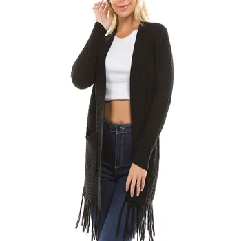 

Tassels Sweater Coat 2019 Fashion Loose Thermal Solid Colors Womens Mid Long Sweater Cardigan Autumn Female Casual Sweater Coats