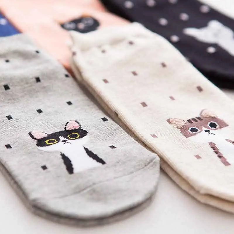 Новинка; женские короткие носки для отдыха с милым рисунком кота; прямые эластичные хлопковые короткие носки; впитывающие пот дышащие чулки