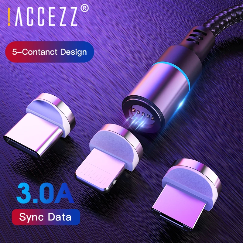 

!ACCEZZ 3A Magnetic Cable Fast Charging Data Sync Micro USB Type C Charge Cable For iPhone X XS MAX XR Samsung Xiaomi Redmi Cord