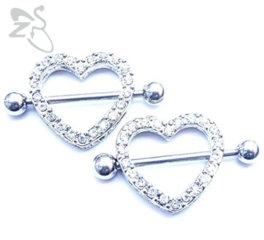 Sexy Fashion 316 Stainless Steel Nipple Shield Rings Clear Zircon Heart