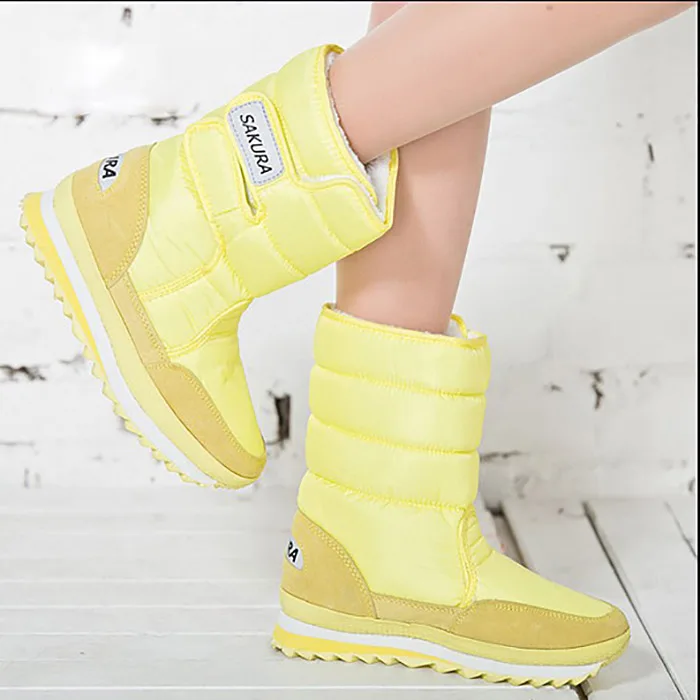 Женские зимние ботинки; Новинка года; теплая водонепроницаемая обувь на меху; женские нескользящие ботинки ярких цветов для отдыха; женские зимние ботинки - Цвет: Yellow