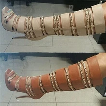 Коричневые/Бежевые женские сапоги до колена с открытым носком, украшенные золотыми цепочками и вырезами на высоком каблуке сапоги на платформе с открытым носком на очень высоком каблуке