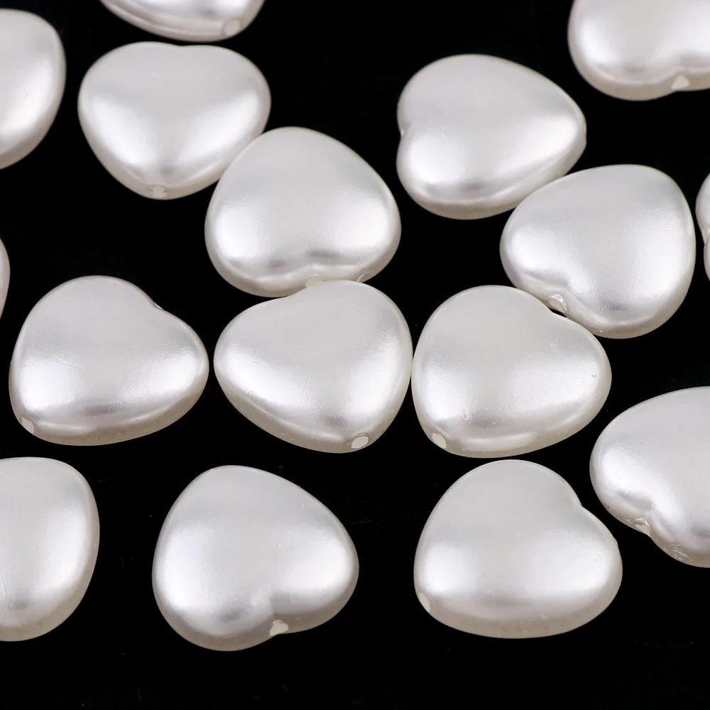 

50g/bag About 50Pcs Love Heart Shape Pure White Smooth Pearl Beads With Hole Garment Beads DIY Arts Crafts Sewing Apparel Fabric