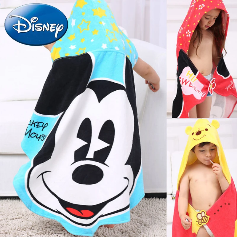 

Disney Kid Hooded Bath Towel Child Breathable Cotton Gauze Cloak Beach Towel Mickey Minnie Cartoon Cape Robe Dropship 71*140cm