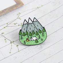 Mountains broche de madeira da selva, bolsa acessórios de joia da moda do chapéu, da natureza, floresta, acampamento, amador, esmalte