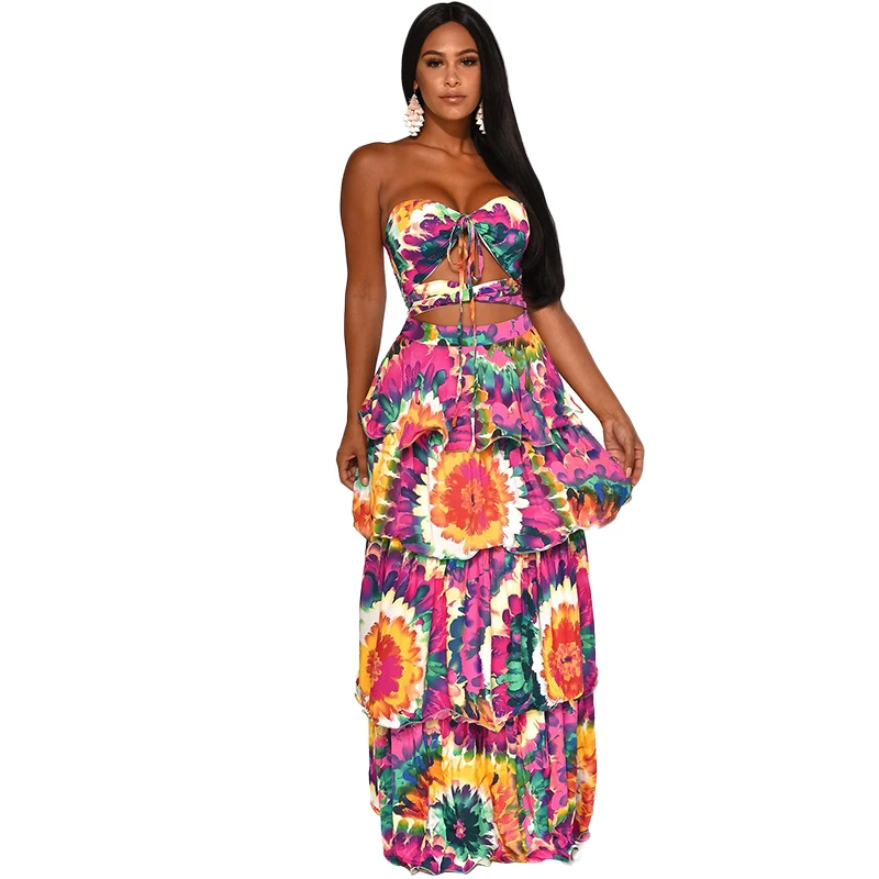

Summer Women Printed A-line Floor-Length Hollow Out Floral sexy maxi Dress
