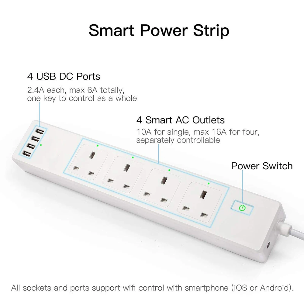 Умный WiFi стабилизатор напряжения с 4 AC UK розетки 4 USB умная полоса питания мульти розетки Голосовое управление работает с Alexa Google Home