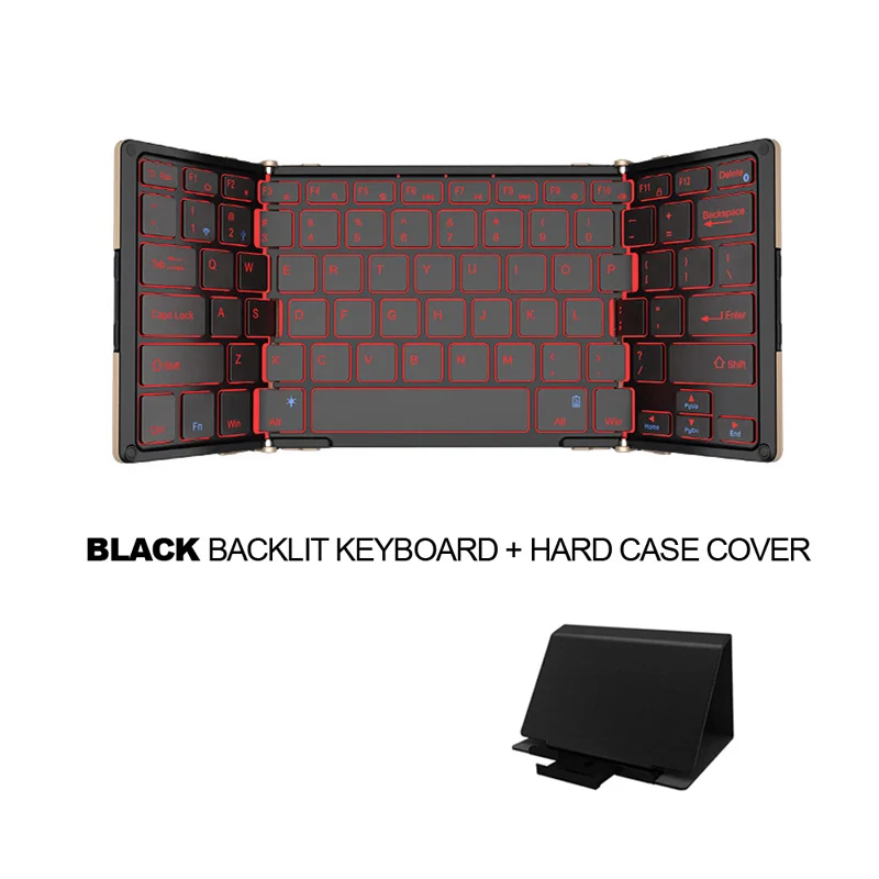 B.o.w Беспроводной складная клавиатура с 3-Цвет Подсветка, полный размер Tri-Складная bluetooth-клавиатура для Планшеты, смартфонов, ПК - Цвет: Black with Backlit