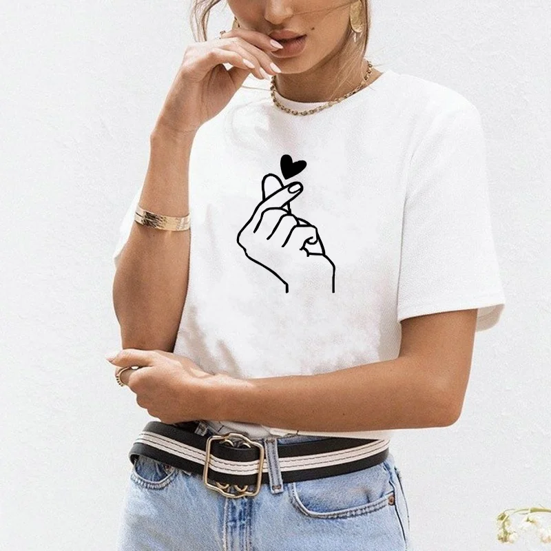 Новое поступление, женская футболка с графическим принтом «рука любви», забавные летние топы, футболка, Женская хипстерская футболка