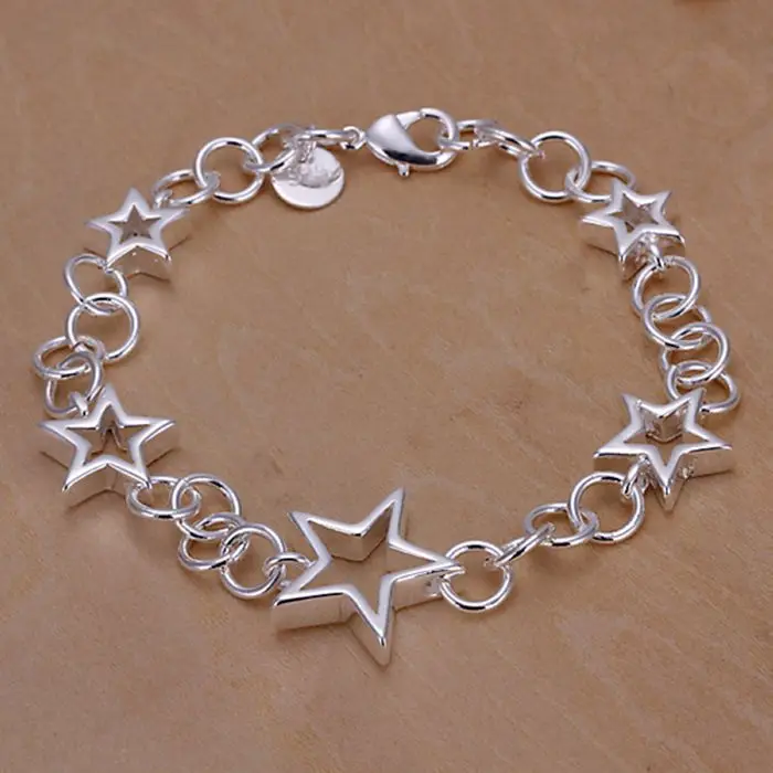 

Christmas gift 2016 New 925 jewelry silver plated Fashion Jewelry Five hollow Star bracelets&bangle,Wholesale jewelry SMTH178