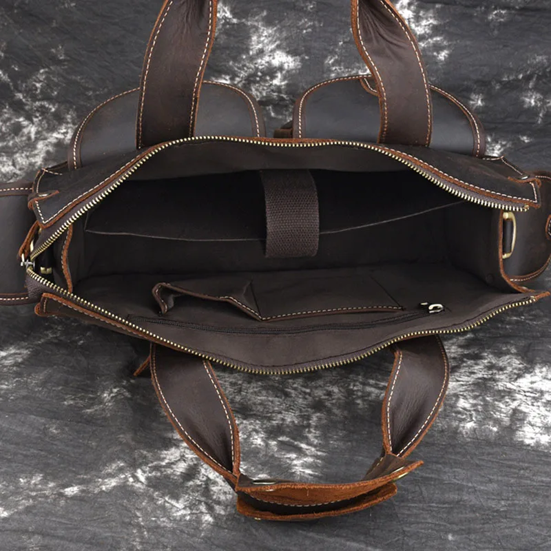 AETOO New Crazy Horse Leather Men's Briefcase Retro Laptop Bag Crazy Horse Leather Shoulder Messenger Bag