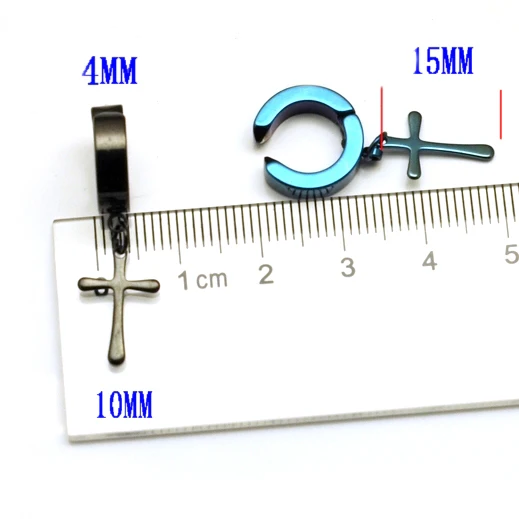 Новинка, запонки для ушей, 15 мм, крестообразные, без пирсинга, серебряные, черные, синие, золотые цвета, титановая сталь, Мужская Ушная клипса, серьги, бижутерия