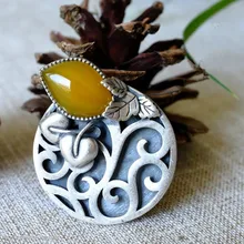 Ретро халцедон 925 чистого серебра Женские кулоны из нержавеющей стали, в винтажном стиле, ожередье подвеска ручной работы Ювелирные наборы для ухода за кожей