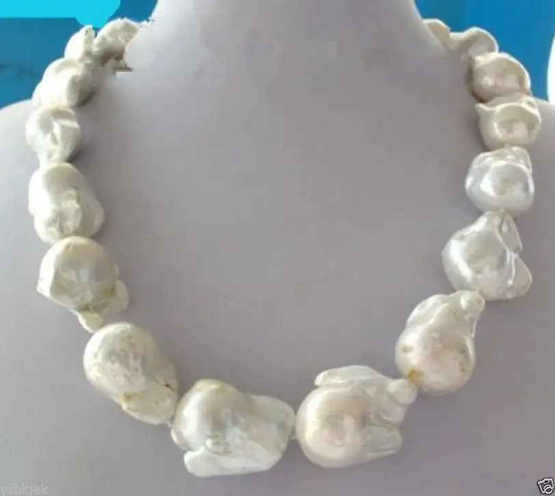 

Hot sale new Style >>>>>Large 23- 26mm White Unusual Baroque Pearl Necklace disc Clasp 18