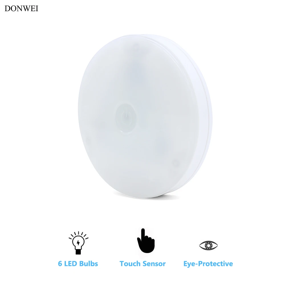 

DONWEI Round Touch Sensor 6LED Night Light Cabinet Light 3*AAA Battery Operated Wall Lamp for Hallway Pathway Staircase Bedsided
