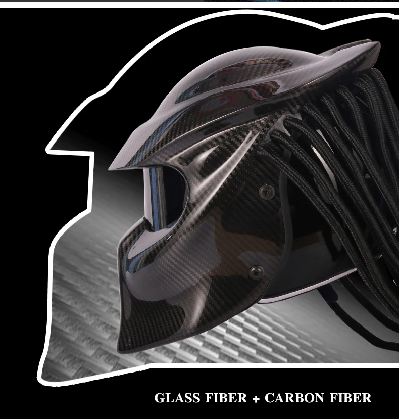 Мотоциклетный шлем хищника из углеродного волокна с полным лицом, Железный воин, мужской шлем в горошек, сертификация безопасности, высокое качество, черный цвет, разноцветный