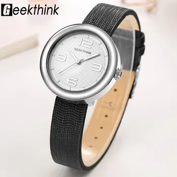 

Geekthink Luxury Brand Quartz Watch Women's Ladies Simple Casual Leather strap Wristwatch Black Girl Clock Female & Gift Box