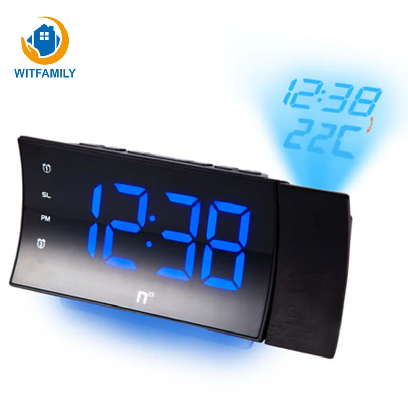 

LED Projection Alarm Clock with Thermometer Desktop Rotating Projection Digital Electronic Clock Bedroom Snooze Nixie Clock