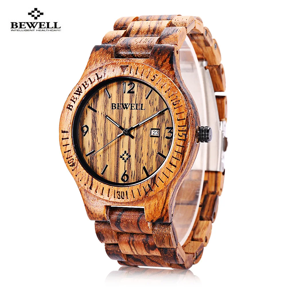 Bewell zs-w086b деревянные мужские часы аналоговые кварцевые часы для мужчин t отображение даты простые наручные часы отличный подарок наручные часы для мужчин - Цвет: Zebra Wood