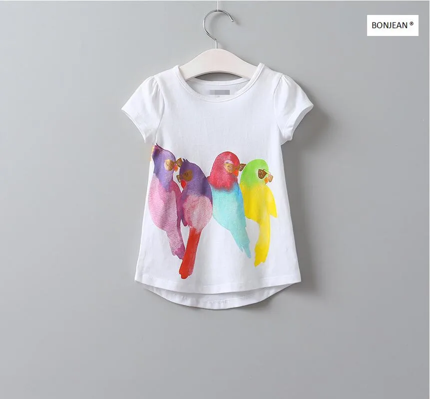 YWSAN 007 Retail 2017 Summer Baby Girls Top Girl Tee Print birds Toddler Girl Tee Full