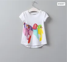 YWSAN-007 de Détail 2017 D’été de Bébé Filles Top Fille Tee Imprimer oiseaux Enfant Fille en T Complète Manches Fille Vêtements De Mode