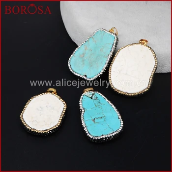 

BOROSA natural Howlite stone freeform druzy pendant drusy pendant white blue stone pendant bead pave cz jewelry gems JAB540