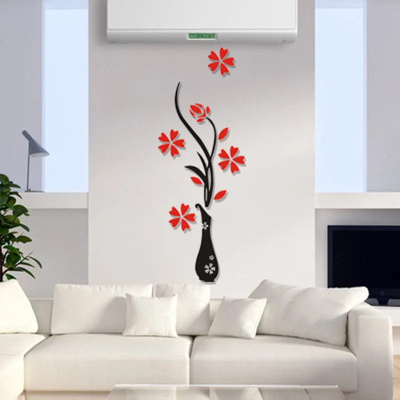 3D Plum Flower Vase Wall Sticker Fashion Wall Decals Living Room