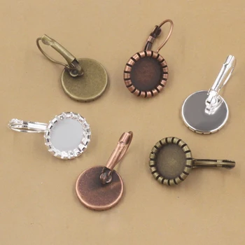 

20pcs 12/20mm Crimping Edge Ear Hook Blacks Cabochon Setting Silver Antique Bronze Copper Metal Earrings Blank Tray DIY Jewelry