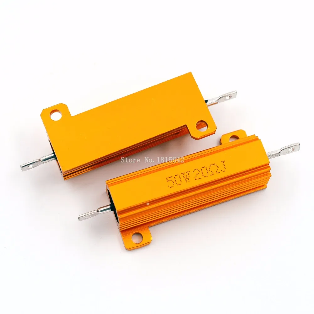 

RX24 50W 20R 20RJ Metal Aluminum Case High Power Resistor Golden Metal Shell Case Heatsink Resistance Resistor 20 ohm 50w