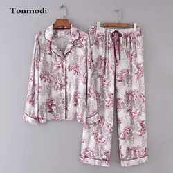 Новинка 2018 года для женщин пижамы одежда с длинным рукавом хлопковые цветы Lounge пижамный комплект