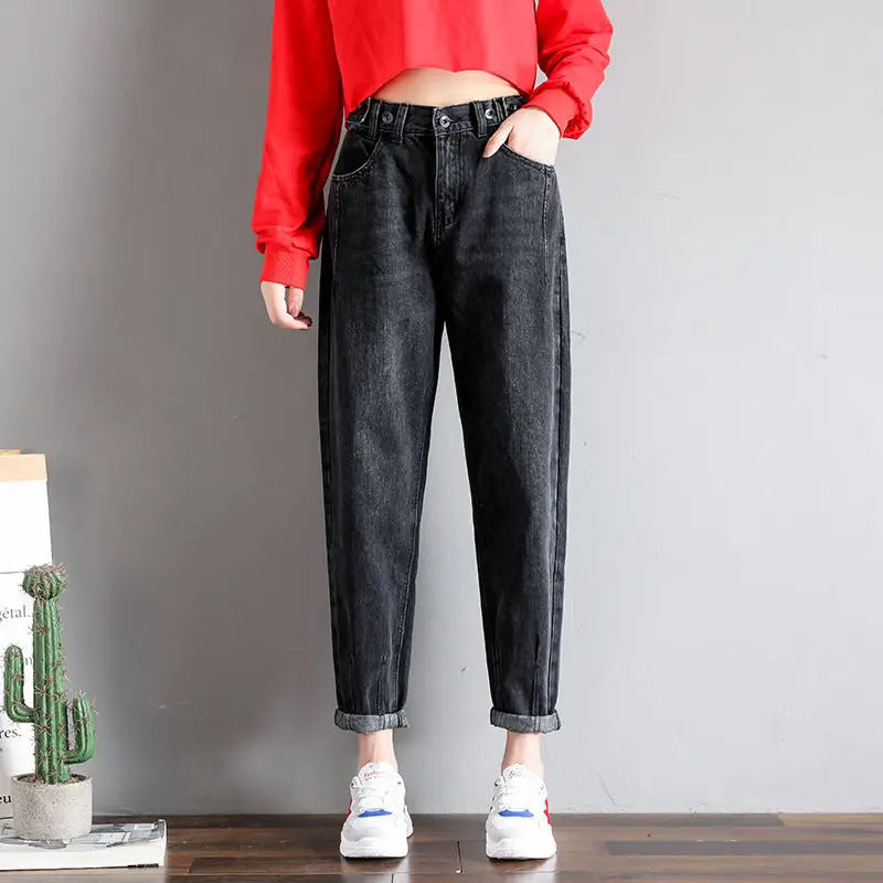 Vintage Plus Size Mom Jeans Casual High Waist Jeans Femme Denim Harem Pants Elastic Streetwear Boyfriend Jeans For Women Q1370