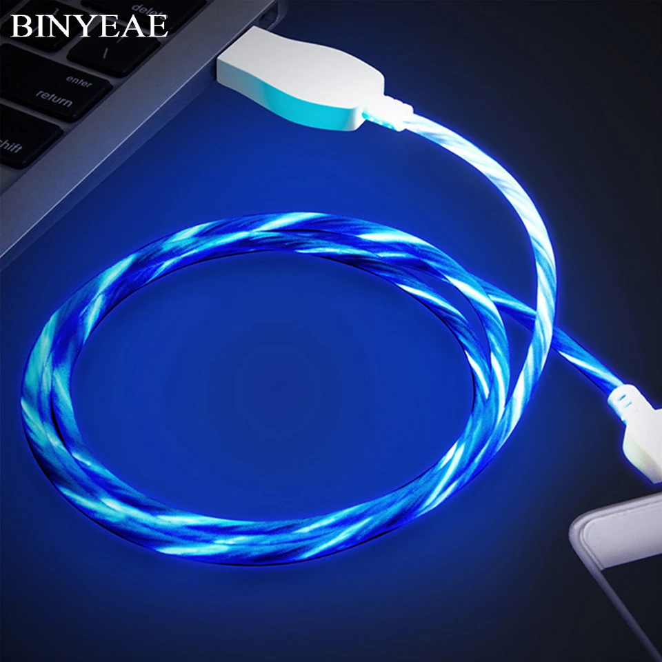 Светодиодный светящийся зарядный кабель Micro USB Type C для Iphone X 8 Huawei Honor 9 Lite Xiaomi Redmi Note