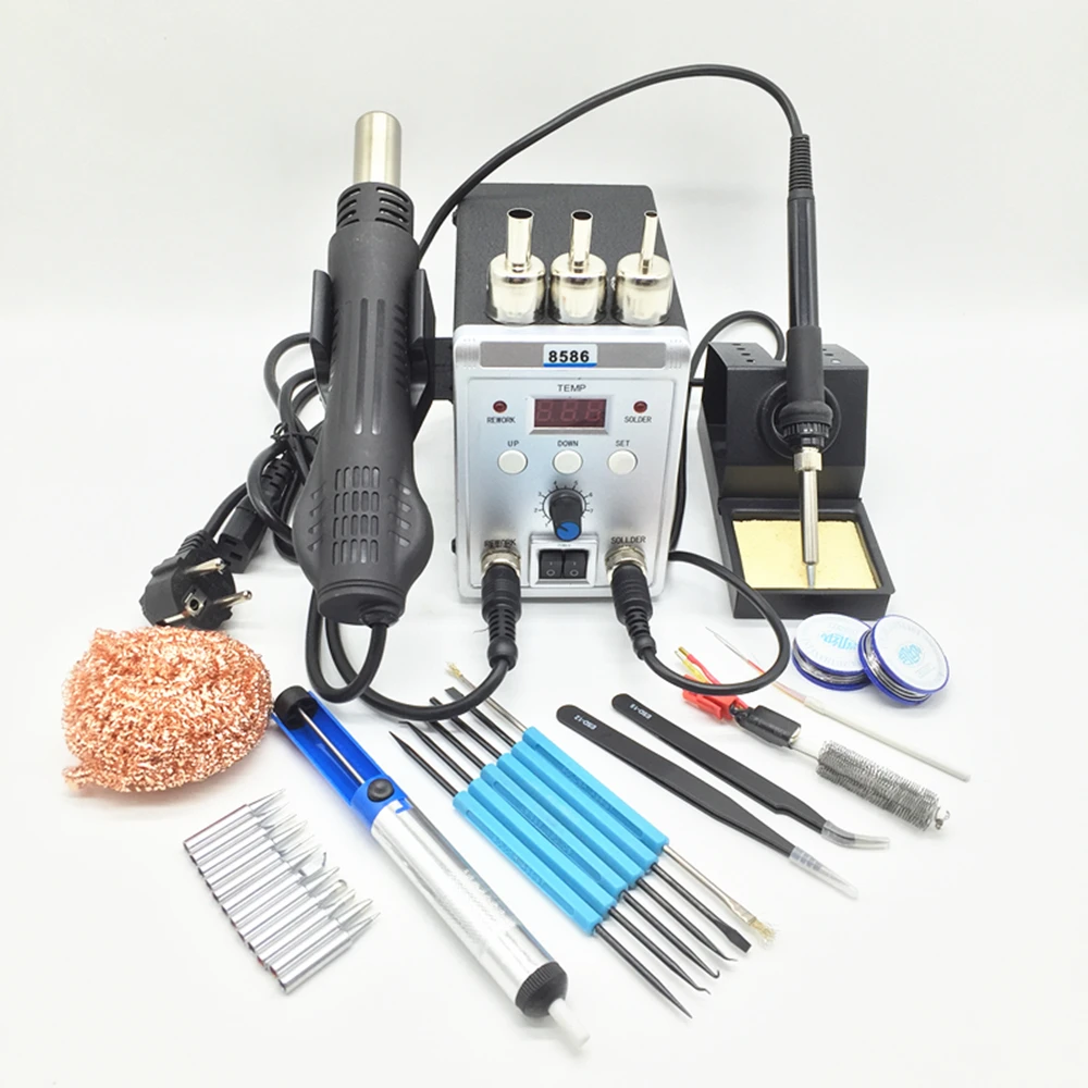 Acheter 220 V 110 V 700W Station de soudure 8586 2 en 1 SMD Station de reprise pistolet à Air chaud + fer à souder électrique pour le soudage kit d outils de réparation