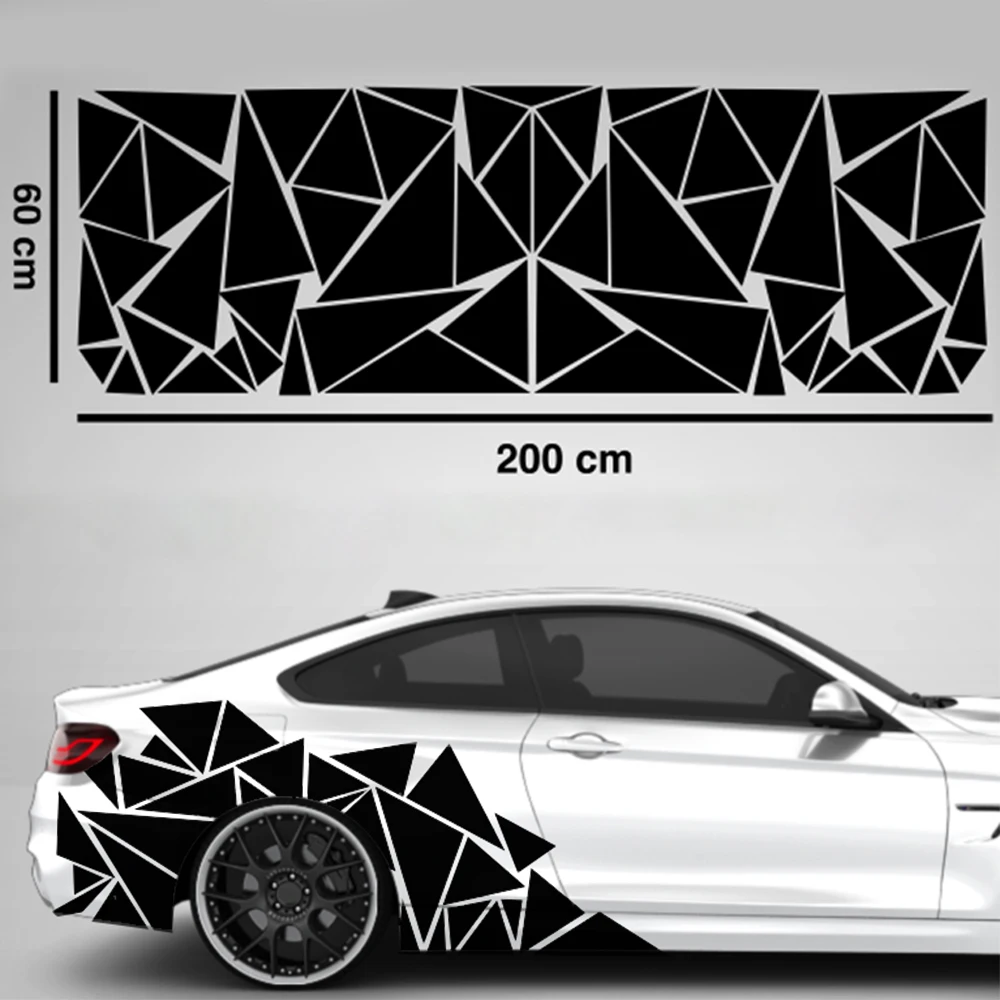 For Car Decoration 1pc 200x60cm Triangles Camouflage Car Side Sticker Decal Decors Matte Black Mayitr