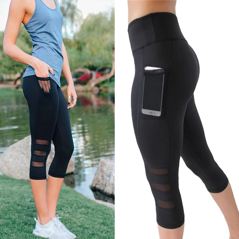 

XXXL Plus Size Women Pants Sports Running Sportswear Stretchy Fitness Seven Pants Mesh Leggings Seamless Tummy Control Gym Pants