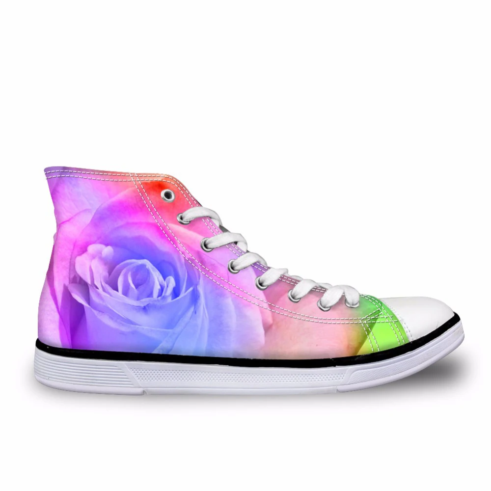 

Customized Fashion Women High Top Vulcanized Shoes Colorful Flower Rose Printed Women's Lace-up Leisure Shoes Sneakers Women