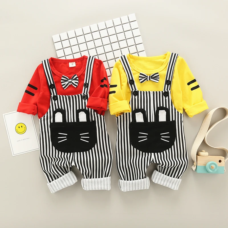 Cartoon Kid Fashion Casual Set Baby Suite Set School Uniforms Performance Shirt+ Bib Boy Girl Summer Clothes T-33
