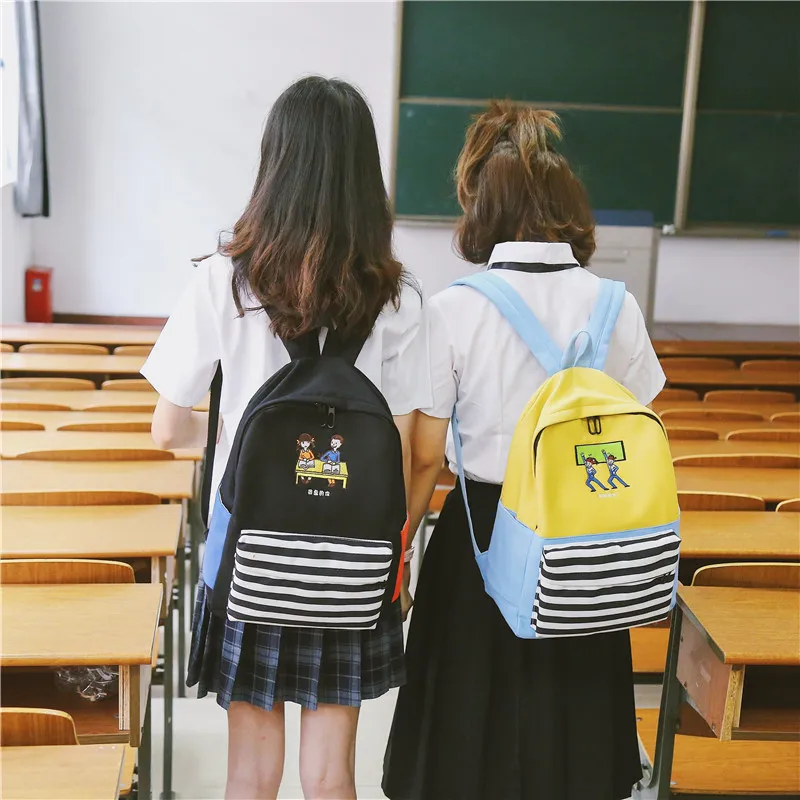 Menghuo School Backpacks for Teenage Girls Emboridery Women Canvas Backpack Female Cute Japan and Korean Backpack Travel BagsJPSK9232