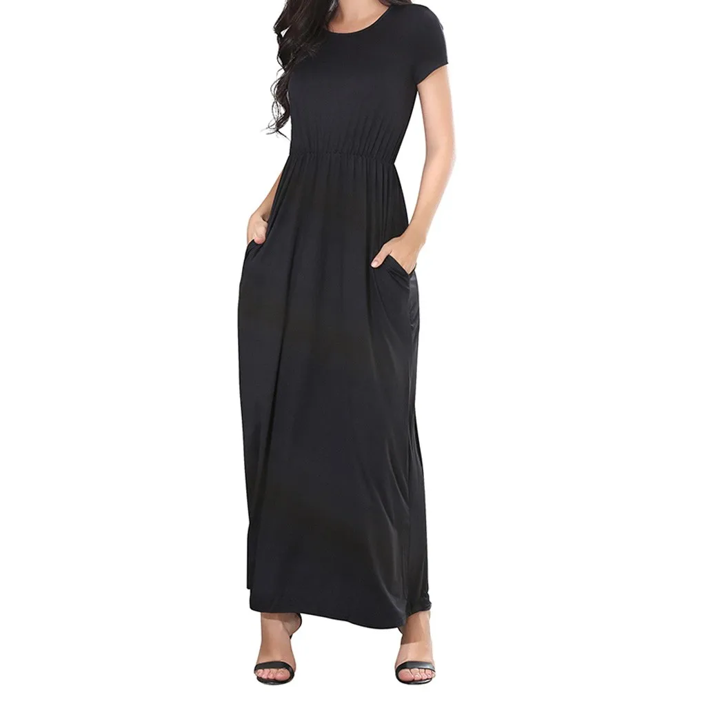 

2019 Summer Sundress Women Beach Dress Casual Simple O-Neck Solid Color Lrregular Loose Summer Dresses L528