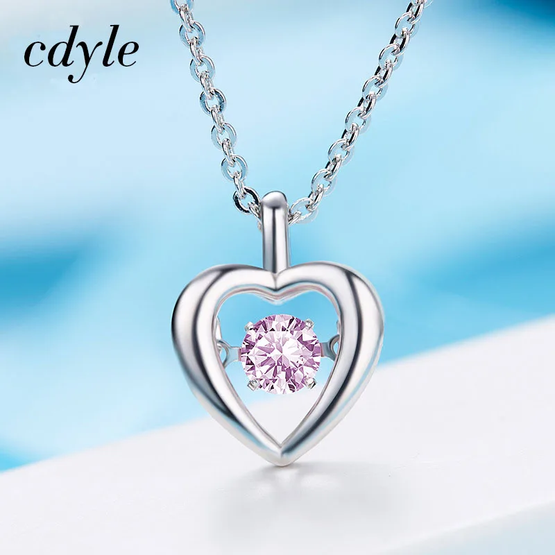 

Cdyle Dancing Stone Necklace Women Pendants Austrian Rhinestone Charm S925 Sterling Silver Jewelry Fashion White Pink Chic