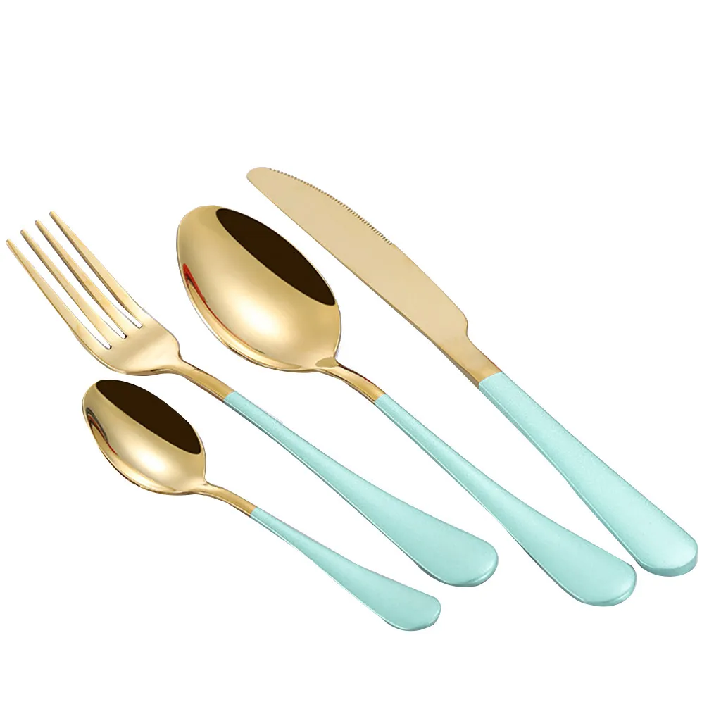 

4PCS Set Stainless Steel Upscale Dinnerware Flatware Cutlery Fork Spoon Feeder Utensils Feed Spoon Tableware Drop Shipping