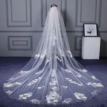 Однослойная свадебная вуаль с аппликацией Потрясающие Свадебные вуали с гребешком и цветами YHG2019