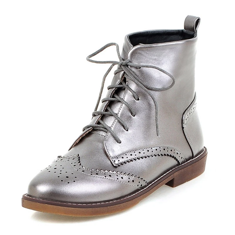 

Xemonale Platform Women Boots Vintage Ankle Boots Silver Shoes Woman Creepers Lace-Up Flats 2016 Casual Women Shoes XWX4501