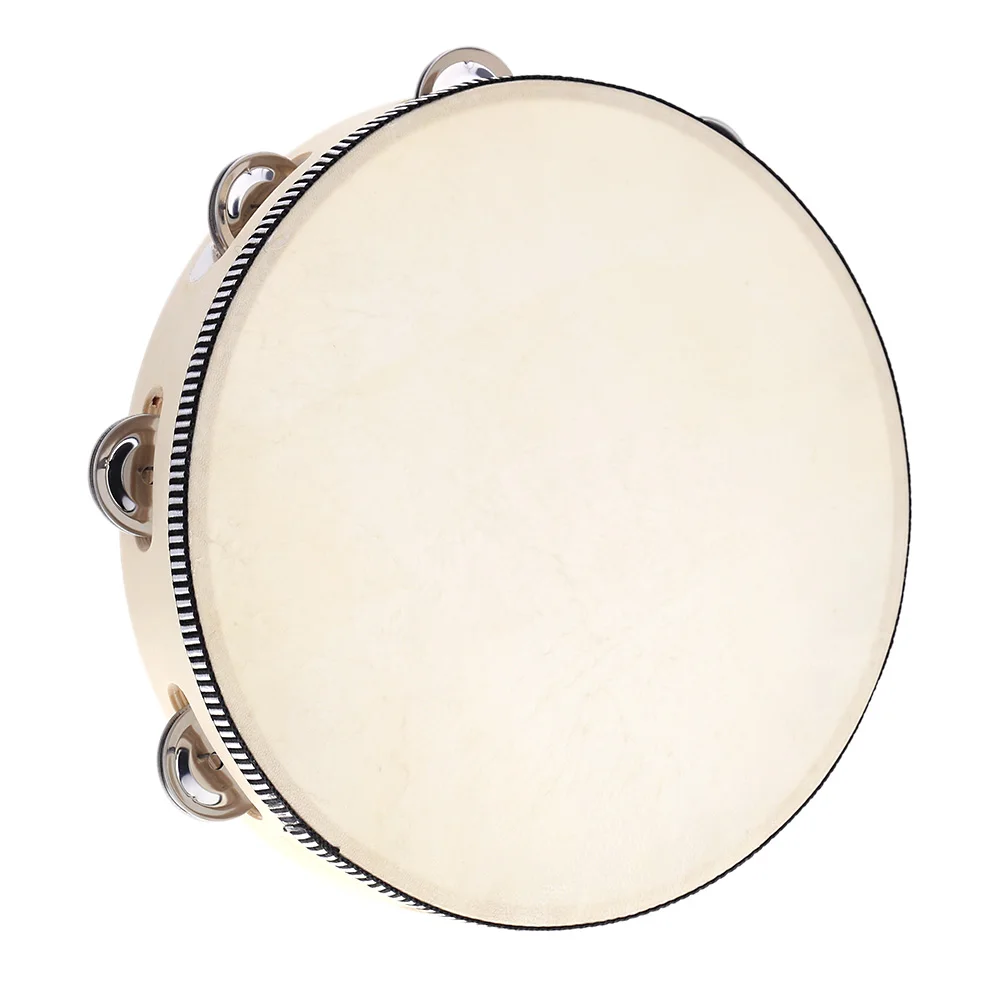 

10" Hand Held Tambourine Drum Bell Birch Metal Jingles Percussion Musical Educational Instrument
