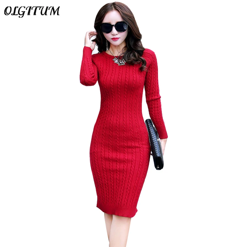 Hot sale Spring Women's Sweater Dresses Sexy Knit Dress Slim elasticity ...