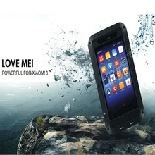 Original Love Mei Waterproof case for xiaomi mi3 case Metal Aluminum case cover phone cases xiaomi mi3 Gorilla Toughened Glass