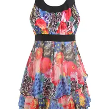 Rosegal, комплект танкини размера плюс, женский купальник из двух частей, многослойный сетчатый купальник с принтом, майка+ трусы, платье для плавания, купальный костюм